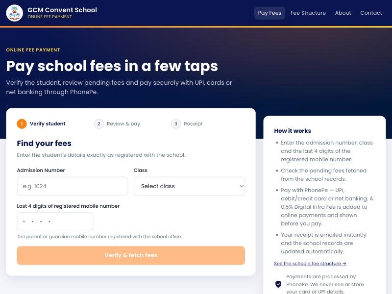 GCM online fee payment: verify student, review and pay with UPI, cards or net banking